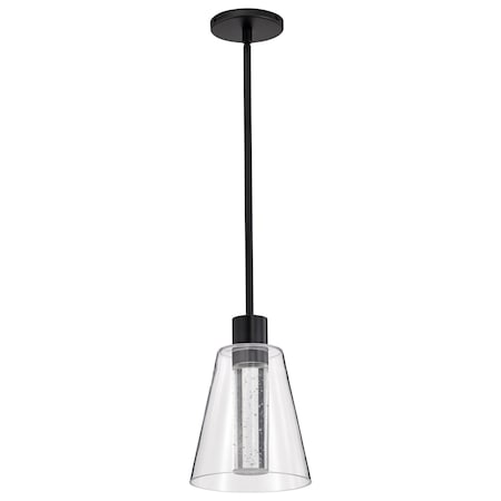 Nuvo Aura, 7 Inch LED Pendant, Matte Black, K9 Bubble Crystal, 3000K CCT 62/2171